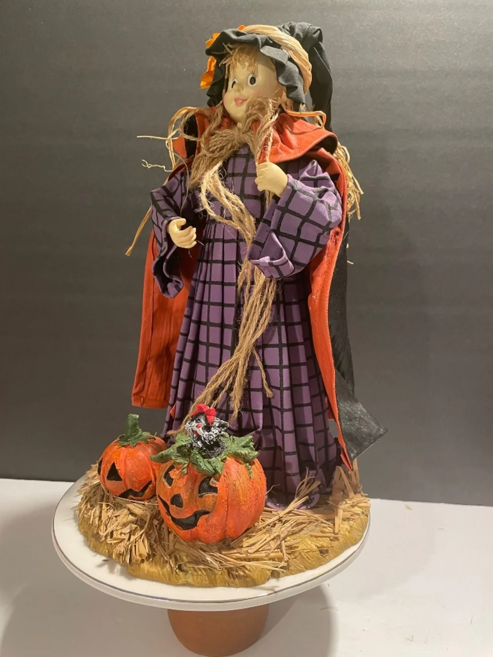 Fabric Mache' Trick or Treating Witch W/ Jack O Lanterns Halloween Decor